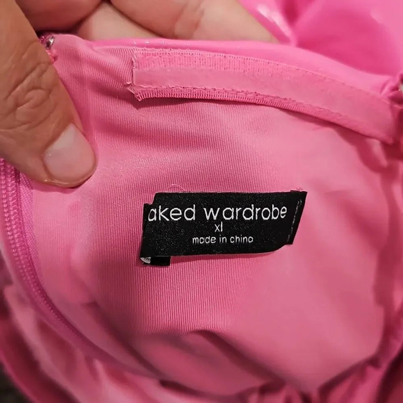 NWOT Naked Wardrobe Pink Vinyl Mini Dress Sz XL - Picture 3 of 10